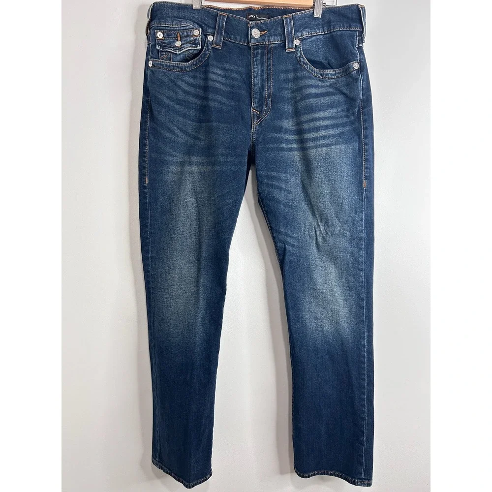 True Religion Ricky Relaxed Straight Leg Blue Denim Jeans Mens‎ 36W Medium Wash